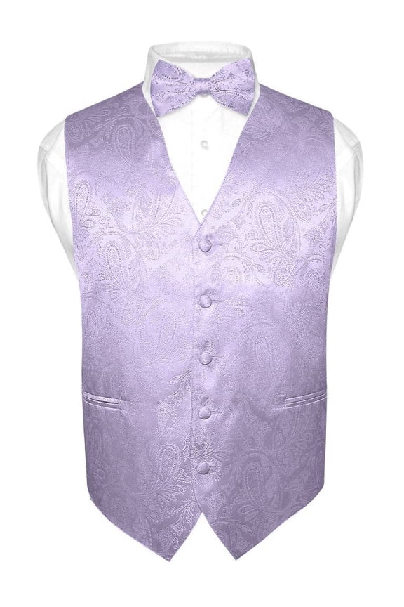 Men's Paisley Design Dress Vest & Bow Tie LAVENDER Color BOWTie Set for Suit Tux