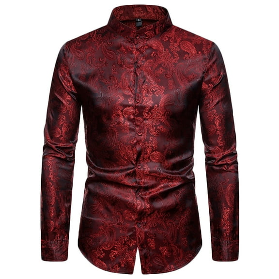 Men's Paisley Floral Dress Shirts, Long Sleeve Button Down Work Shirt Slim Fit Formal Business Casual Shirt