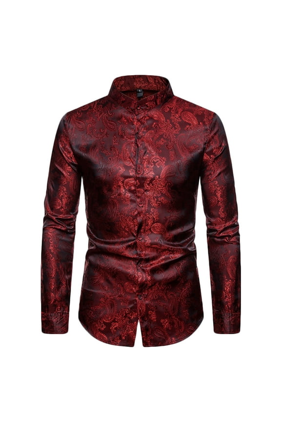 Men's Paisley Floral Dress Shirts, Long Sleeve Button Down Work Shirt Slim Fit Formal Business Casual Shirt