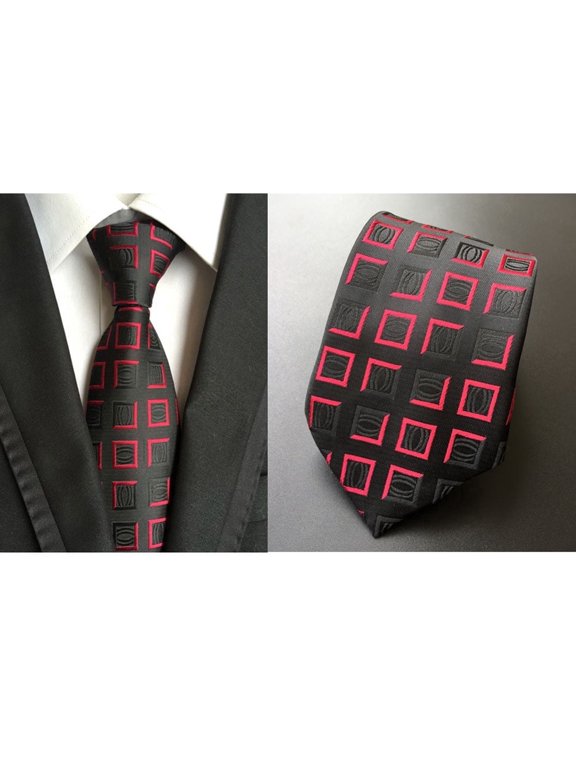 Men Geometric Square Pattern Tie Wide Wedding Party Formal Necktie