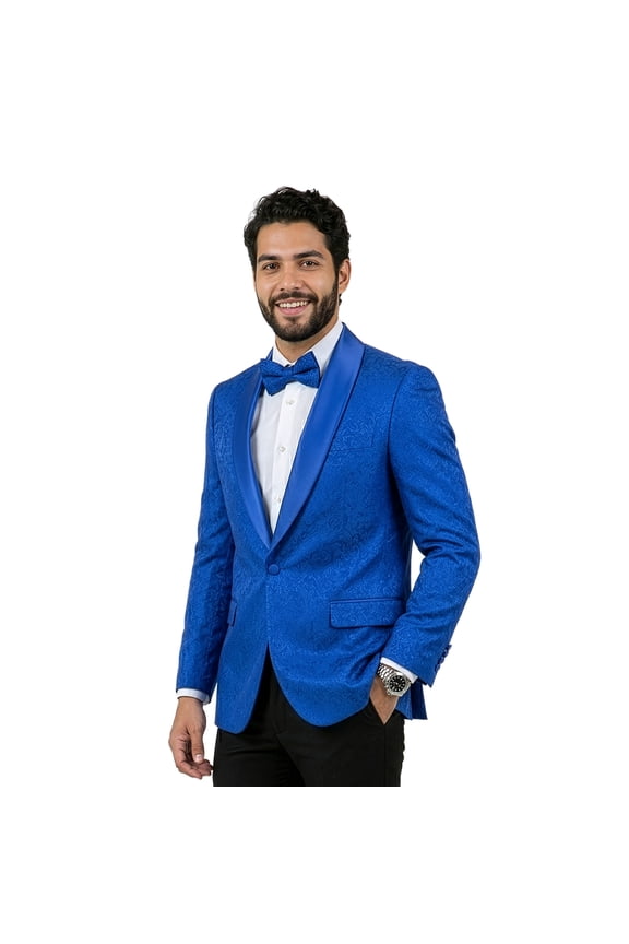Men's Paisley Jacquard Slim Fit Sportcoat Blazer, Satin Shawl Collar