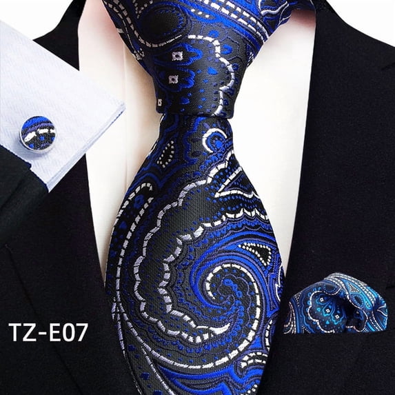 Men’s Paisley Jacquard Tie Set with Pocket Square and Cufflinks Formal Necktie Handkerchief Wedding Business Suit Accessories