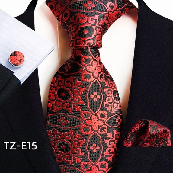 Men’s Paisley Jacquard Tie Set with Pocket Square and Cufflinks Formal Necktie Handkerchief Wedding Business Suit Accessories