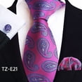 thumbnail image 1 of Men’s Paisley Jacquard Tie Set with Pocket Square and Cufflinks Formal Necktie Handkerchief Wedding Business Suit Accessories, 1 of 4