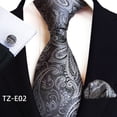 thumbnail image 1 of Men’s Paisley Jacquard Tie Set with Pocket Square and Cufflinks Formal Necktie Handkerchief Wedding Business Suit Accessories, 1 of 4