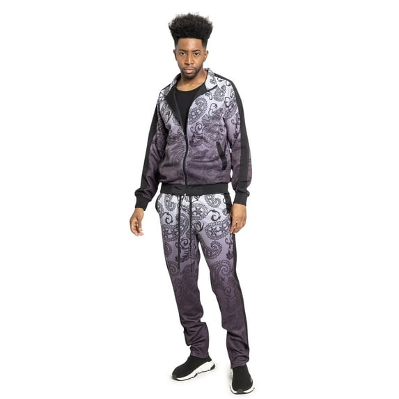 Men's Paisley Ombre Gradient Track Suits 2 Piece Sweatsuit Set ST803 - Black - 3X-Large