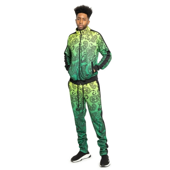 Men's Paisley Ombre Gradient Track Suits 2 Piece Sweatsuit Set ST803 - Frozen Yellow - X-Large