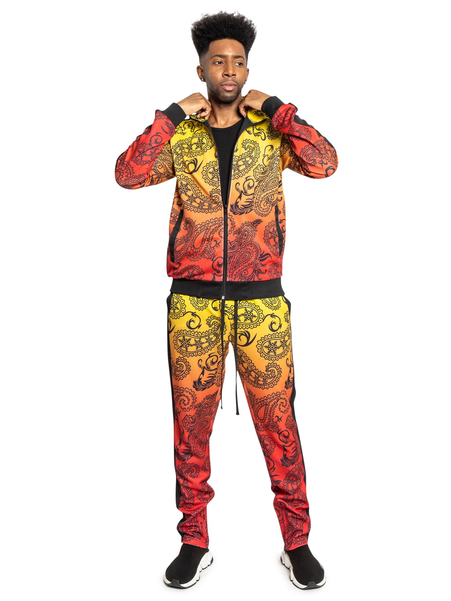Men s Paisley Ombre Gradient Track Suits 2 Piece Sweatsuit Set ST803 Red 5X Large Walmart
