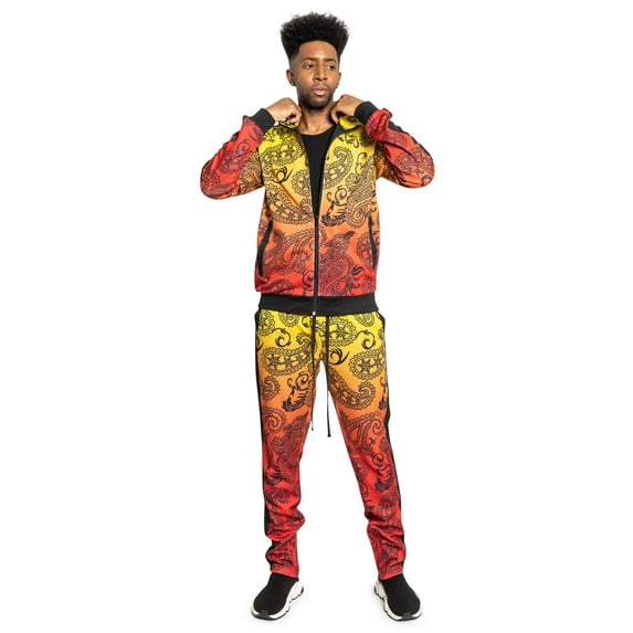 Men's Paisley Ombre Gradient Track Suits 2 Piece Sweatsuit Set ST803 - Red - Large