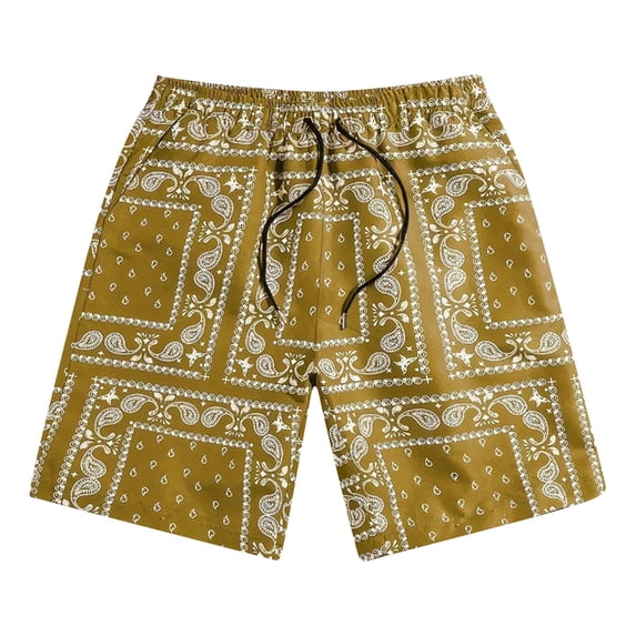 Men's Paisley Print Graphic Shorts Drawstring Waist Boho Tribal Summer Bandana Shorts with Pockets cute shorts