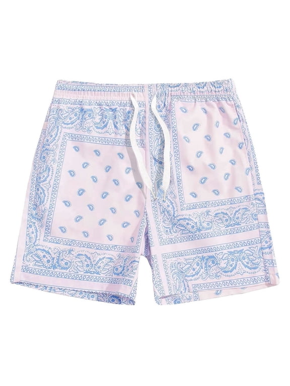 Men's Boho Drawstring Waist Paisley Print Summer Beach Shorts beach shorts
