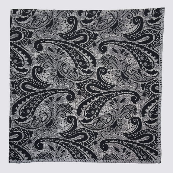 Men’s Paisley Silver Black Formal Satin Pocket Square in a Variety of Colors by Spencer J’s Signature Satin Collection