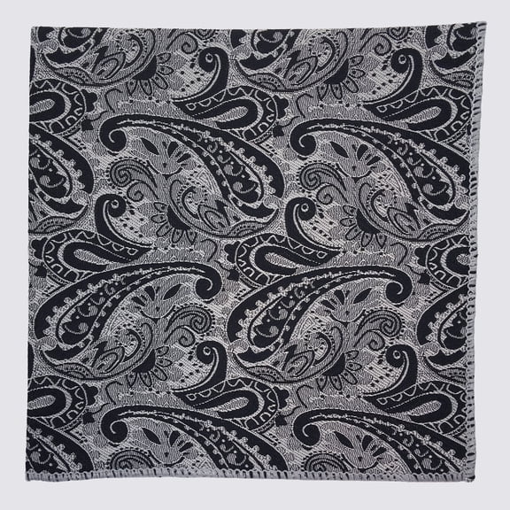 Men’s Paisley Silver Black Formal Satin Pocket Square in a Variety of Colors by Spencer J’s Signature Satin Collection