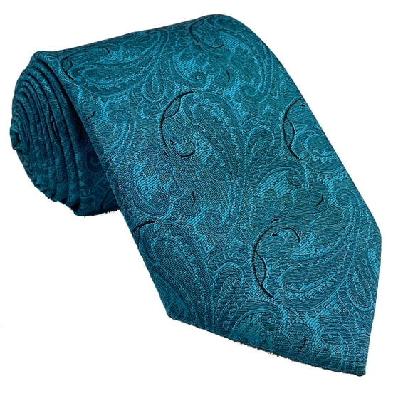 Men’s Paisley Turquoise Formal Satin Self-Tie Necktie in a Variety of Colors by Spencer J’s Signature Satin Collection