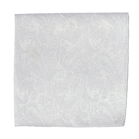Men’s Paisley White Formal Satin Pocket Square in a Variety of Colors by Spencer J’s Signature Satin Collection
