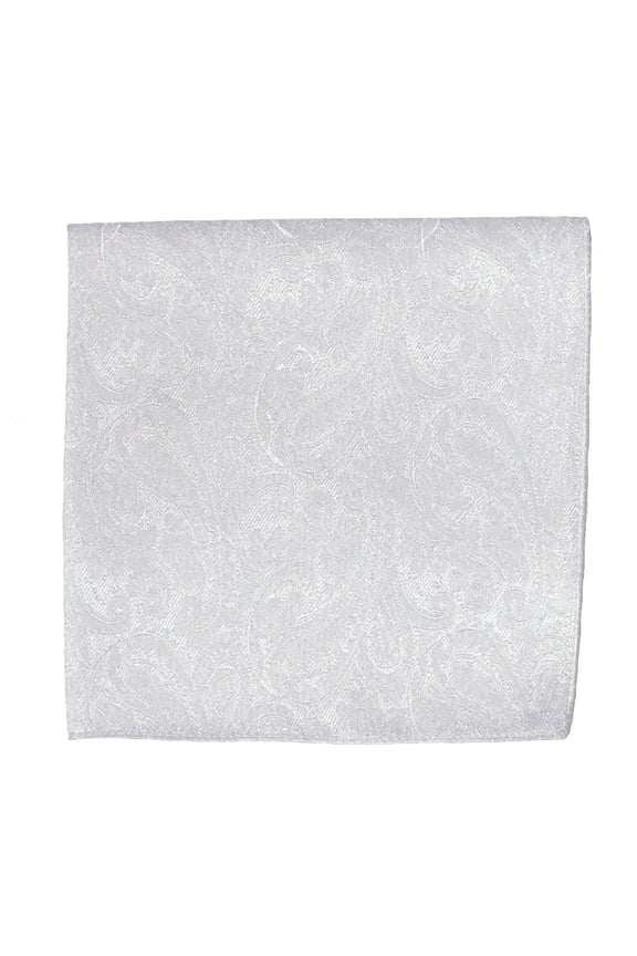 Men’s Paisley White Formal Satin Pocket Square by Spencer J’s Signature Satin Collection