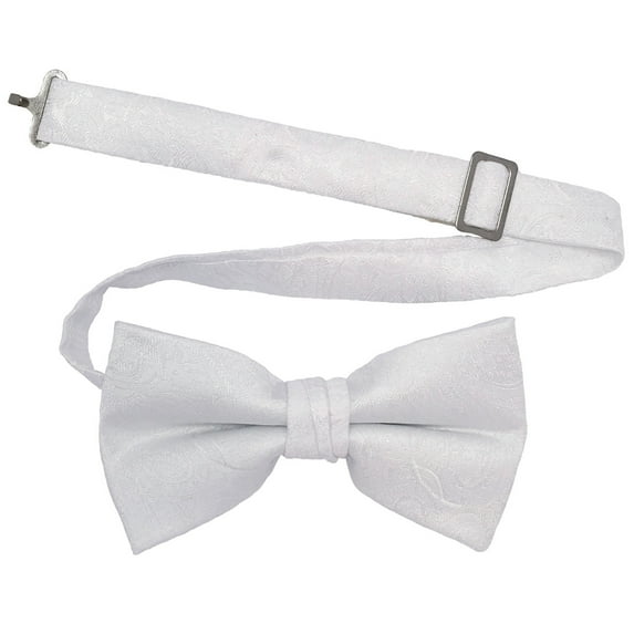 Men’s Paisley White Formal Satin Pre-Tied Bow Tie in a Variety of Colors by Spencer J’s Signature Satin Collection