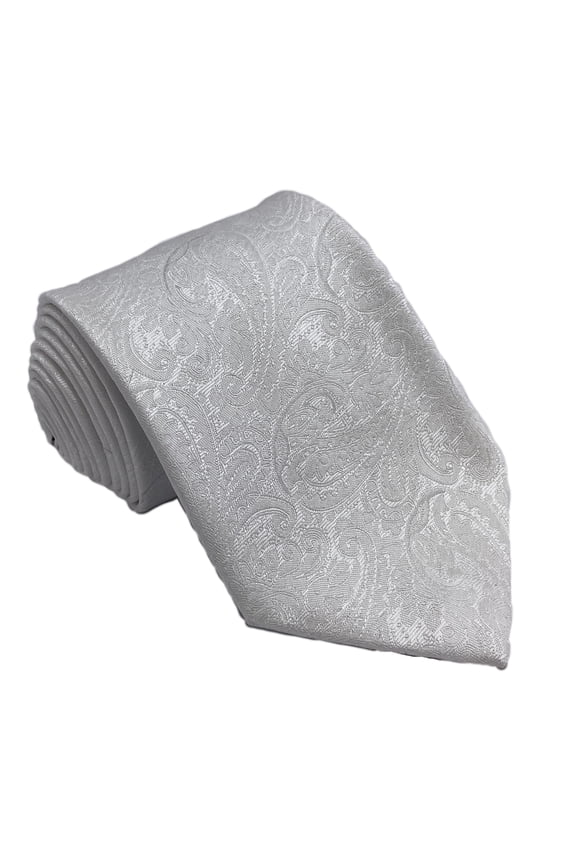 Men’s Paisley White Formal Satin Self-Tie Necktie in a Variety of Colors by Spencer J’s Signature Satin Collection