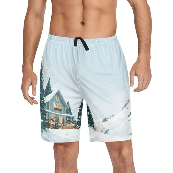 Men's Pajama Bottoms Athletic Shorts For Men Casual Cotton A House with Christmas Trees