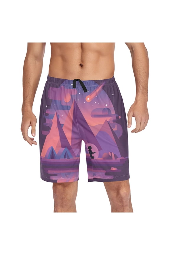 Men's Pajama Bottoms Athletic Shorts For Men Casual Cotton An Alien Landscape with A Tent