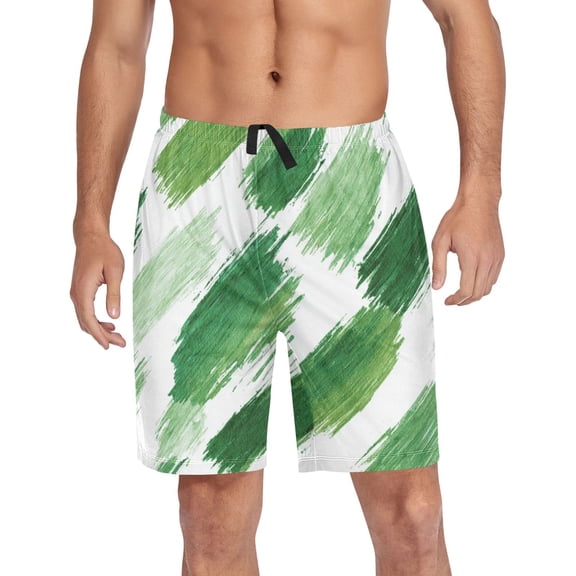 Men's Pajama Bottoms Athletic Shorts For Men Casual Cotton Watercolor Green Brush