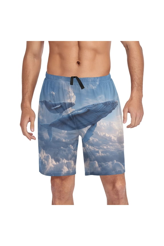 Men's Pajama Bottoms Athletic Shorts For Men Casual Cotton Whale in The Clouds