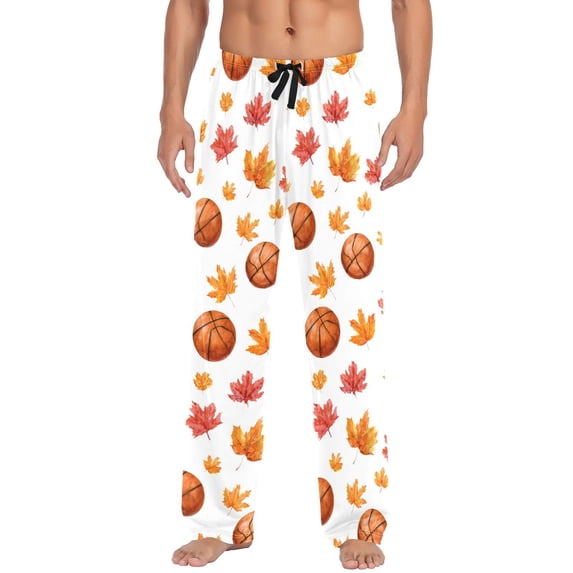 Men's Pajama Bottoms Basketball Maple Leaf Men's Cotton Pajama Pants Men's Loose Printed Pajama Pants Casual Pants with Pockets