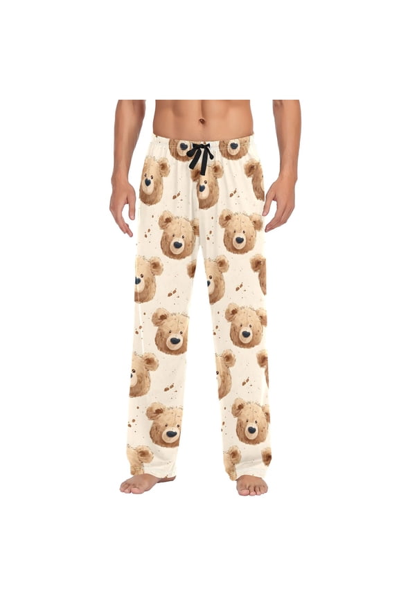 Men's Pajama Bottoms Bear Lovely Men's Cotton Pajama Pants Men's Loose Printed Pajama Pants Casual Pants with Pockets