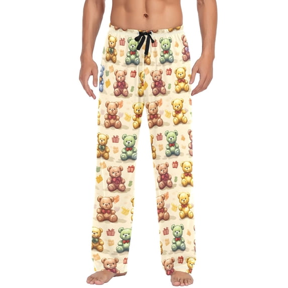 Men's Pajama Bottoms Bear Tile Color Purple Men's Cotton Pajama Pants Men's Loose Printed Pajama Pants Casual Pants with Pockets
