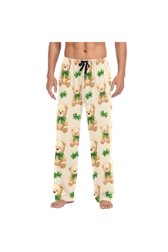 Men's Pajama Bottoms Bow Teddy Bear Men's Cotton Pajama Pants Men's Loose Printed Pajama Pants Casual Pants with Pockets