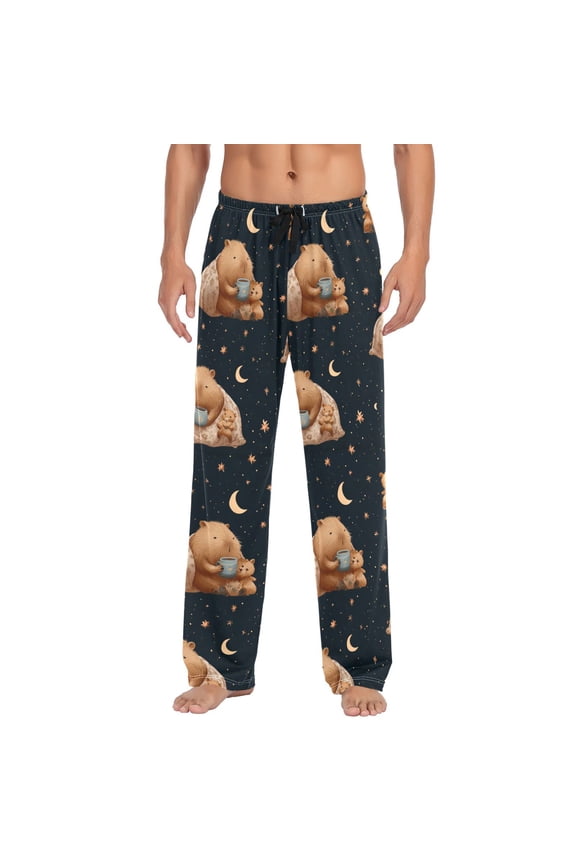 Men's Pajama Bottoms Capybara Sleeping on Blanket Men's Cotton Pajama Pants Men's Loose Printed Pajama Pants Casual Pants with Pockets