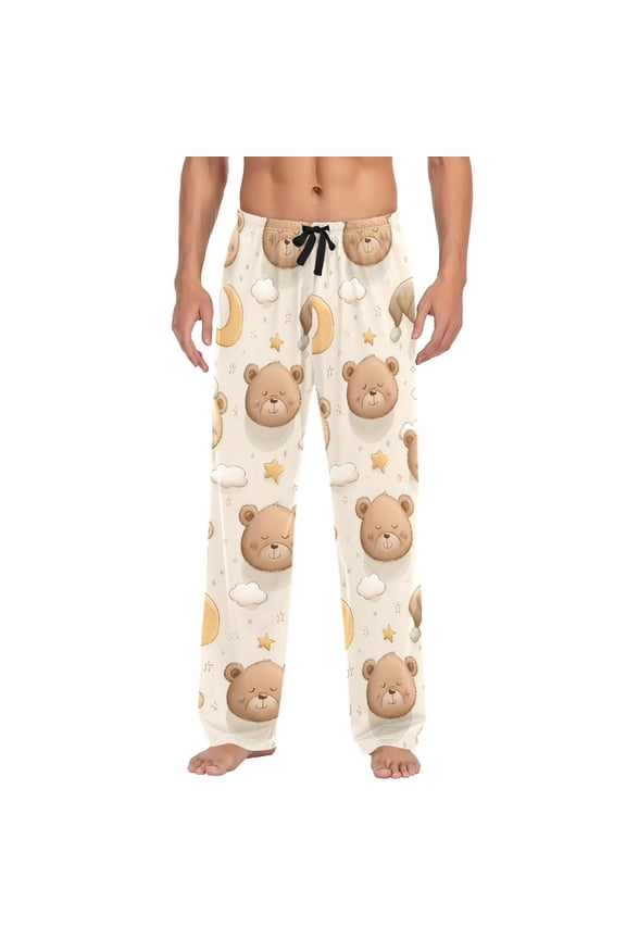 Men's Pajama Bottoms Cartoon Bear Head Men's Cotton Pajama Pants Men's Loose Printed Pajama Pants Casual Pants with Pockets