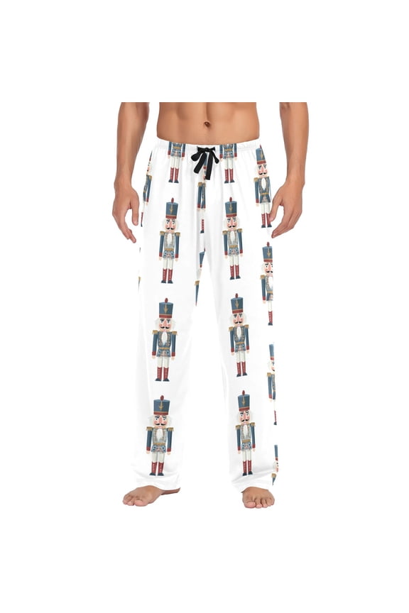 Men's Pajama Bottoms Cartoon Simple Nutcracker Men's Cotton Pajama Pants Men's Loose Printed Pajama Pants Casual Pants with Pockets