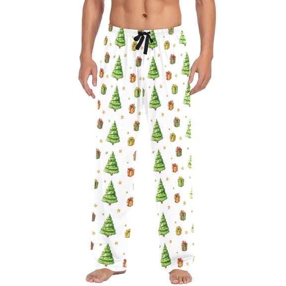 Men's Pajama Bottoms Christmas Seemless Pattern Men's Cotton Pajama Pants Men's Loose Printed Pajama Pants Casual Pants with Pockets