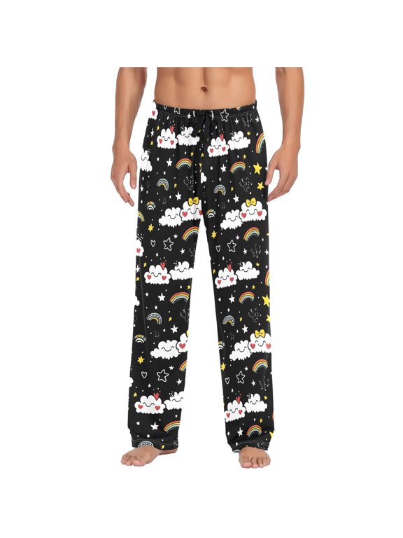 Men's Pajama Bottoms Clouds Rainbow Cotton Loose Printed Pants Casual Loungewear with Side Pockets