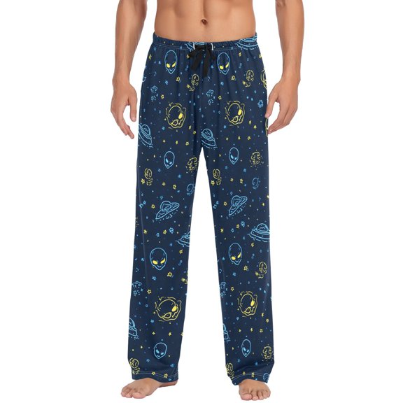 Men's Pajama Bottoms Cute Alien Face Men's Cotton Pajama Pants Men's Loose Printed Pajama Pants Casual Pants with Pockets