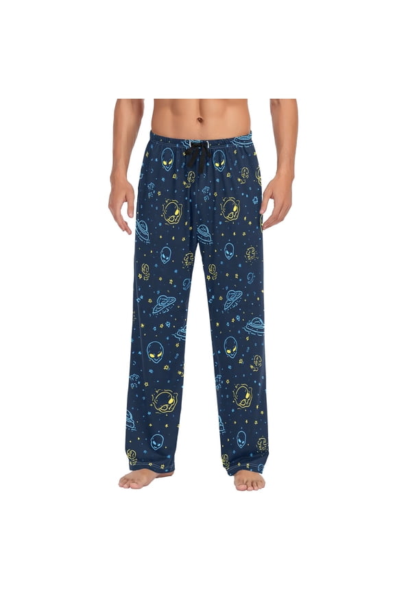Men's Pajama Bottoms Cute Alien Face Men's Cotton Pajama Pants Men's Loose Printed Pajama Pants Casual Pants with Pockets