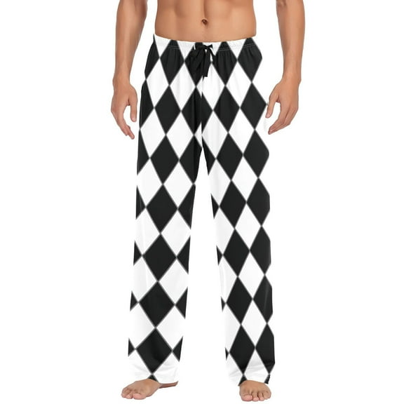 Men's Pajama Bottoms Diamond Black and White Grid Men's Cotton Pajama Pants Men's Loose Printed Pajama Pants Casual Pants with Pockets