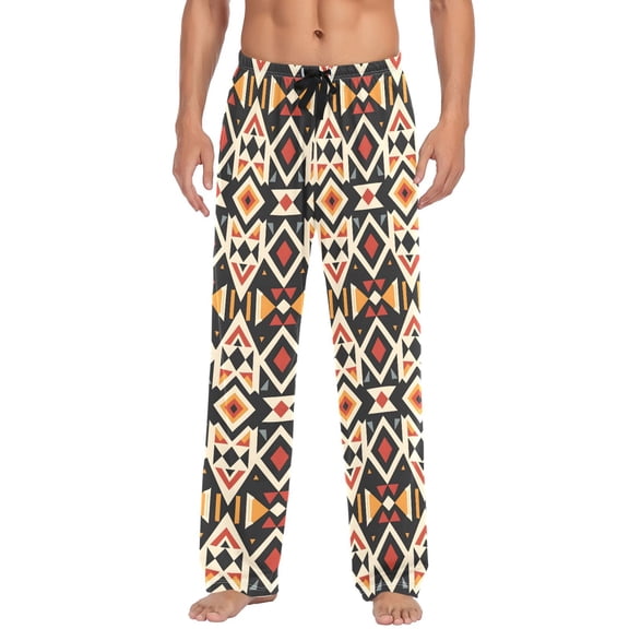 Men's Pajama Bottoms Ethnic Style with Geometric Figures Men's Cotton Pajama Pants Men's Loose Printed Pajama Pants Casual Pants with Pockets