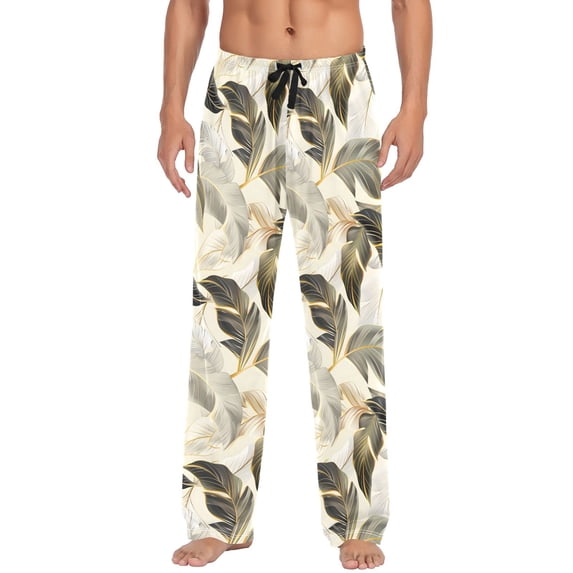 Men's Pajama Bottoms Gray Leaves Men's Cotton Pajama Pants Men's Loose Printed Pajama Pants Casual Pants with Pockets