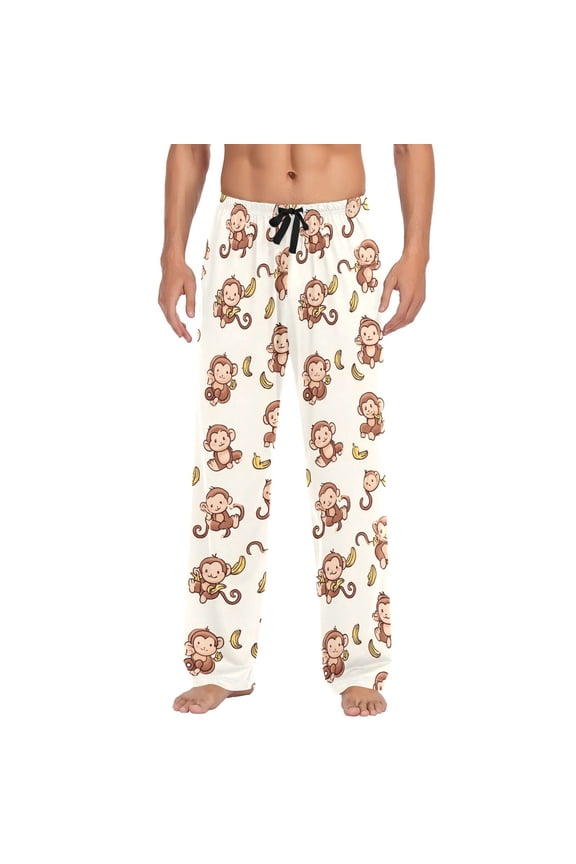 Men's Pajama Bottoms Monkey and Banana Men's Cotton Pajama Pants Men's Loose Printed Pajama Pants Casual Pants with Pockets