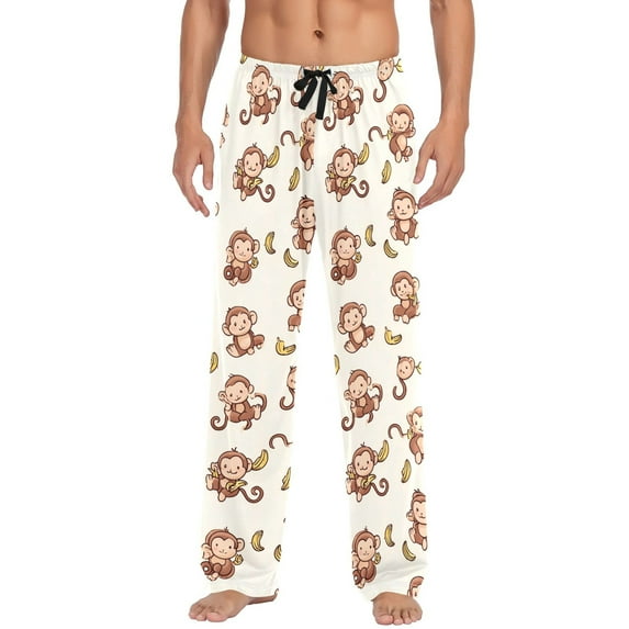 Men's Pajama Bottoms Monkey and Banana Men's Cotton Pajama Pants Men's Loose Printed Pajama Pants Casual Pants with Pockets