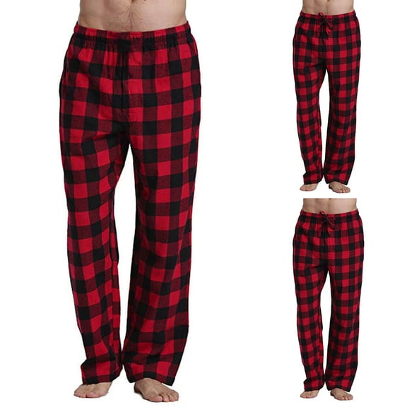 Men's Pajama Bottoms Plaid Pajamas Pants for Men Soft Long Lounge Woven Pj Sleep Pant with Pockets Men Casual Pants Size Large