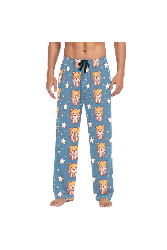 Men's Pajama Bottoms Seamless Of Cute Teddy Bear Men's Cotton Pajama Pants Men's Loose Printed Pajama Pants Casual Pants with Pockets