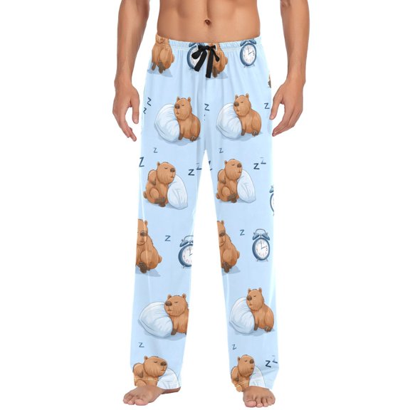 Men's Pajama Bottoms Sleeping Capybara Men's Cotton Pajama Pants Men's Loose Printed Pajama Pants Casual Pants with Pockets