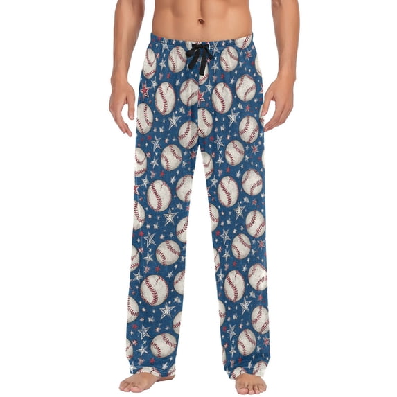 Men's Pajama Bottoms Sports Retro Baseball Men's Cotton Pajama Pants Men's Loose Printed Pajama Pants Casual Pants with Pockets
