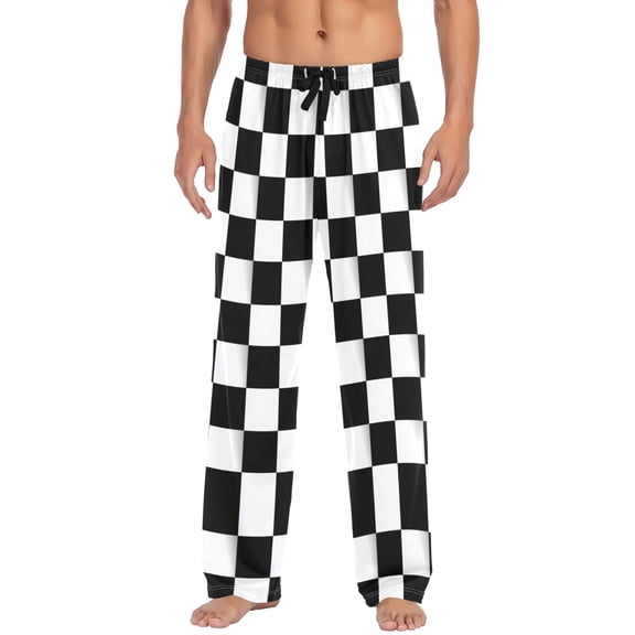 Men's Pajama Bottoms Square Black and White Grid Men's Cotton Pajama Pants Men's Loose Printed Pajama Pants Casual Pants with Pockets