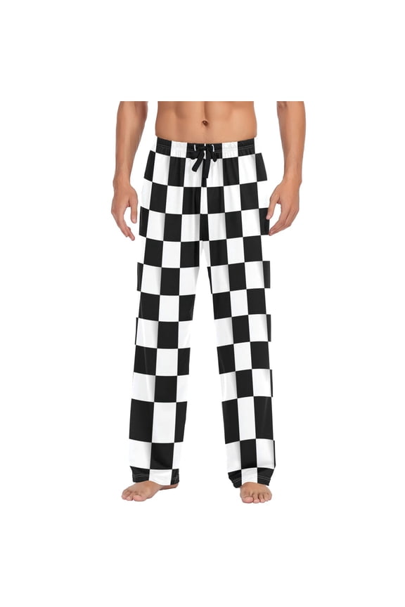 Men's Pajama Bottoms Square Black and White Grid Men's Cotton Pajama Pants Men's Loose Printed Pajama Pants Casual Pants with Pockets