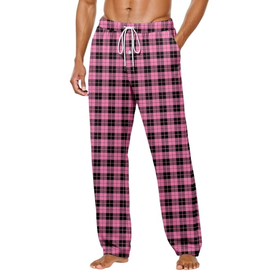 Men's Pajama Bottoms Ultra Lightweight Plaid Lounge Pj Pants with Pocket Drawstring Soft Elastic Waistband Pajama Pant (a-Pink, L)