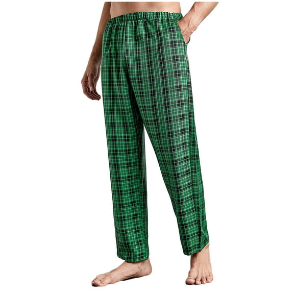 Men's Pajama Pant Plaid Classic Cotton Pajama Long Pants Lightweight Lounge Sleep Pants with Drawstring and Pockets